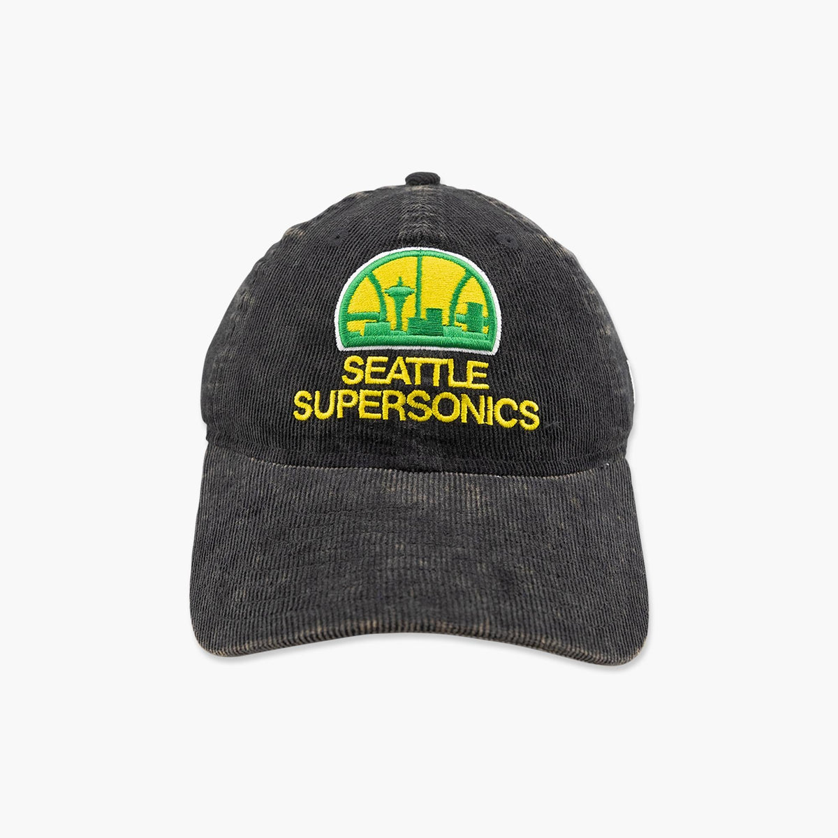 Seattle SuperSonics Washed Black Skyline Corduroy Adjustable Hat