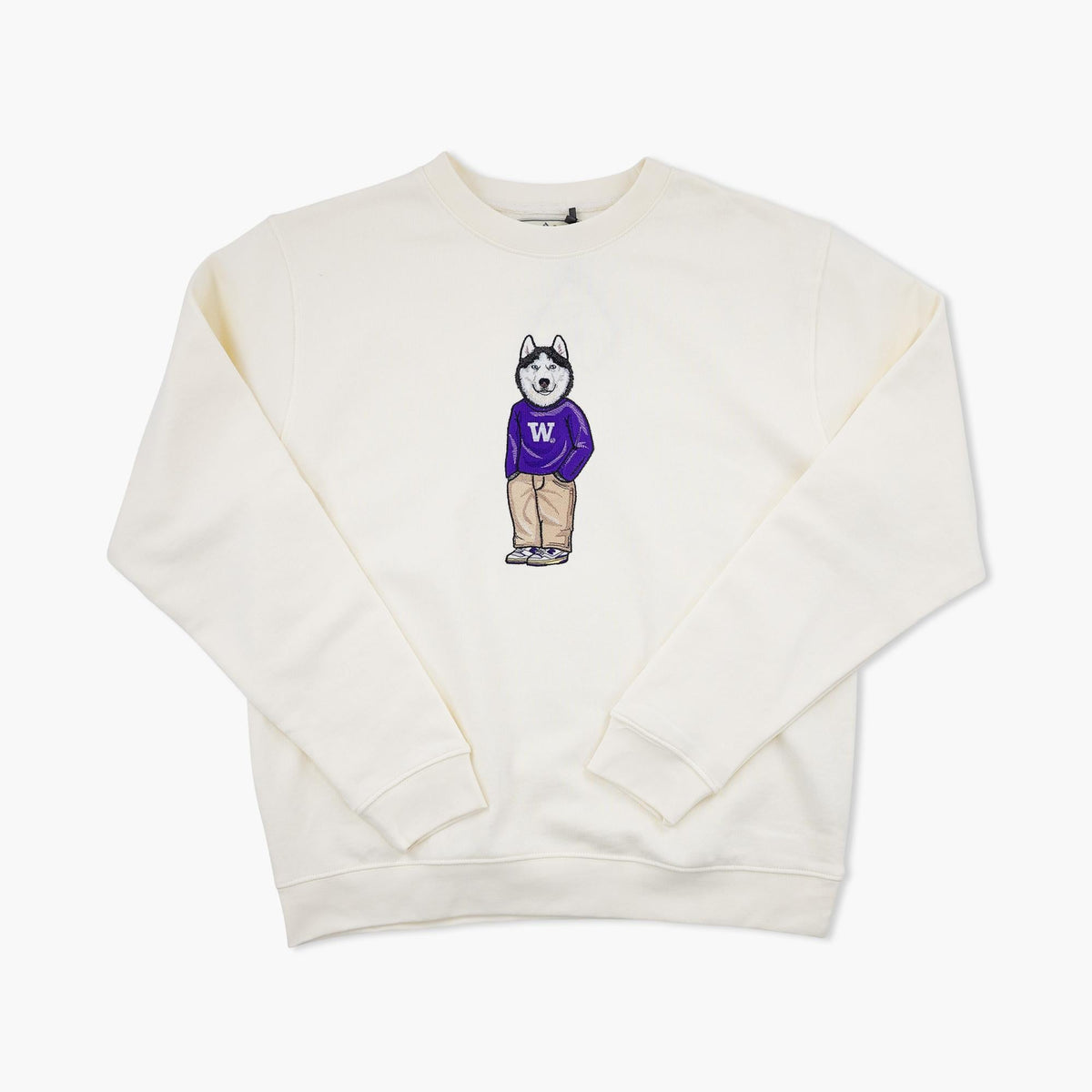 Washington Huskies Cream Preppy CrewDawg Embroidered Crewneck