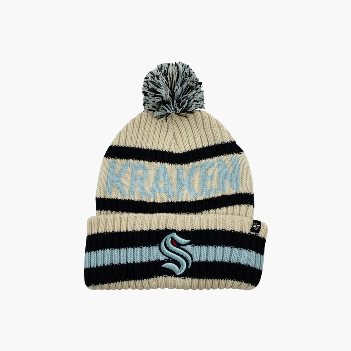Seattle Kraken Natural Cream Bering Cuff Pom Beanie