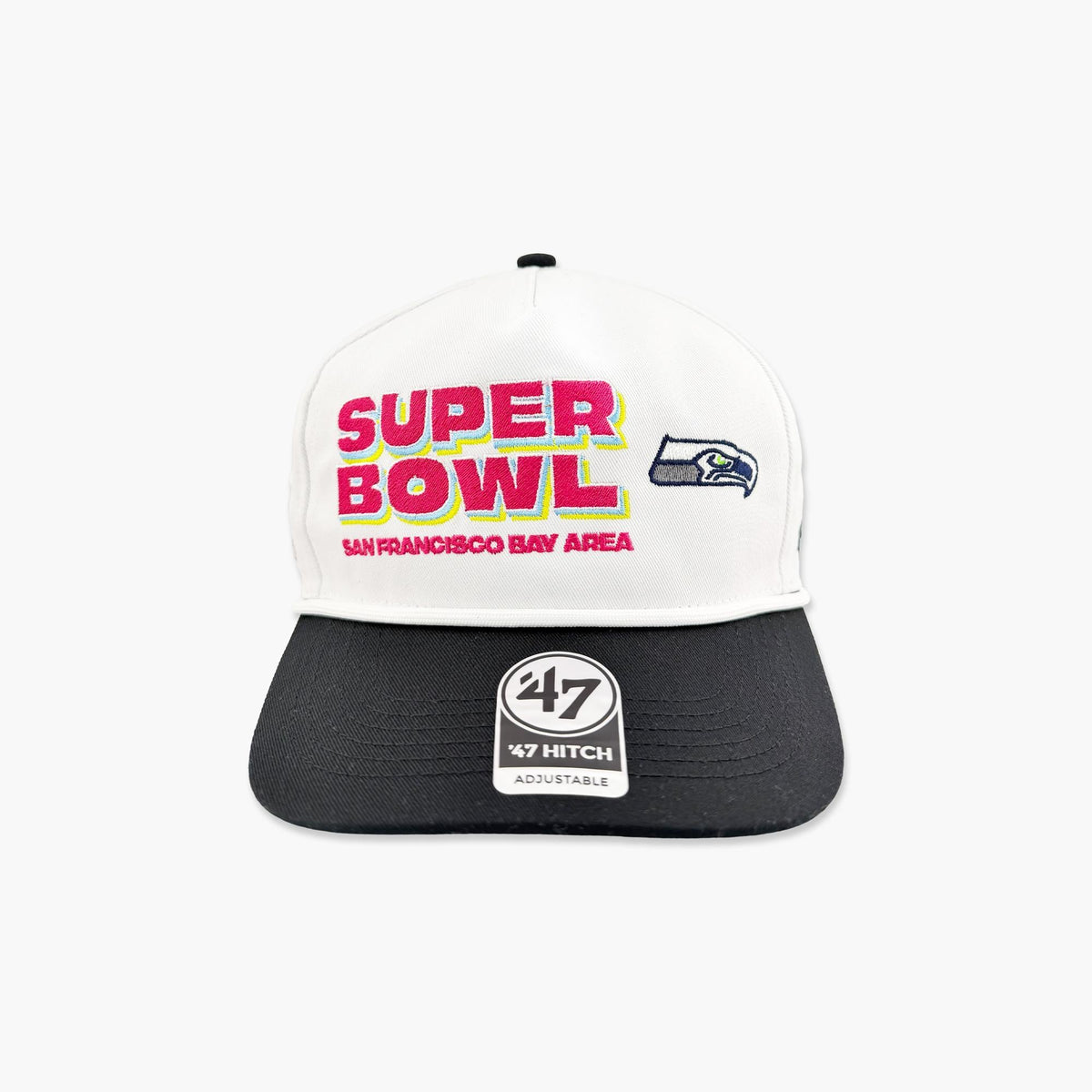 Seattle Seahawks '47 Super Bowl LX Stacked Hitch Adjustable Hat - White/Black