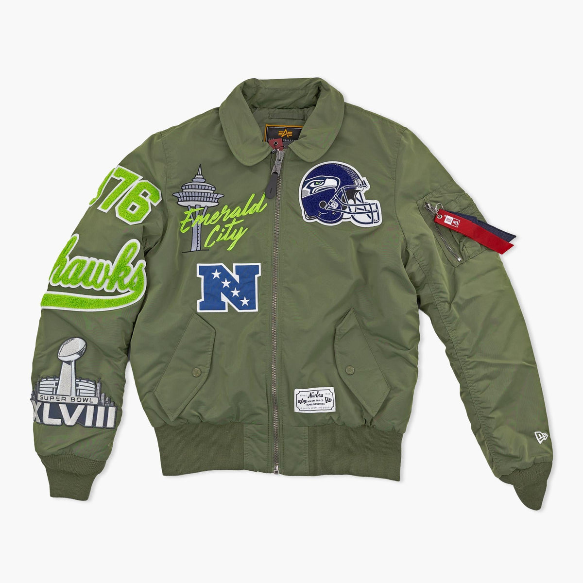 Seattle Seahawks New Era x Alpha Industries 2026 Hunter Green Bomber Jacket