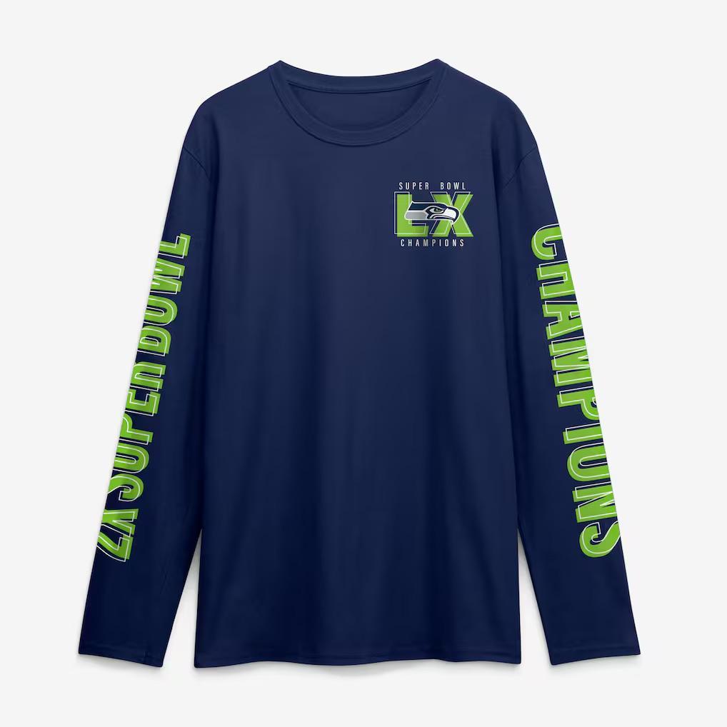 Seattle Seahawks Own the Moments Super Bowl Champions Navy Long-Sleeve T-Shirt