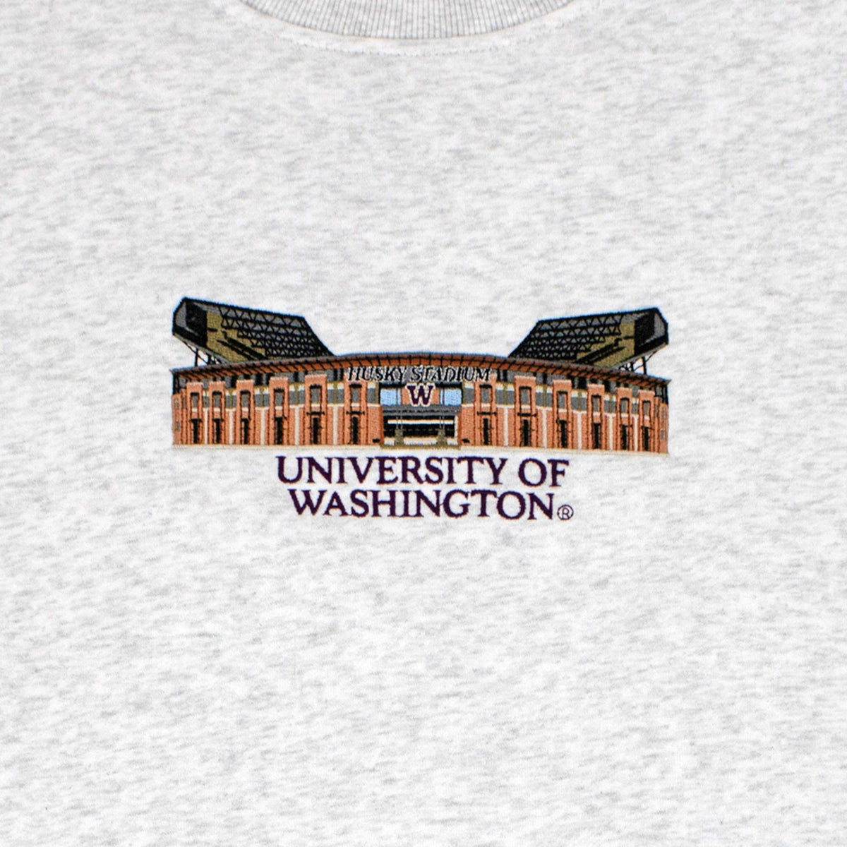 Washington Huskies Husky Stadium Ash Grey Embroidered Crewneck