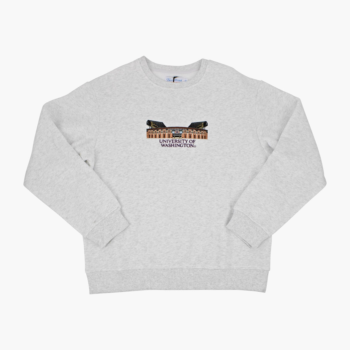Washington Huskies Husky Stadium Ash Grey Embroidered Crewneck