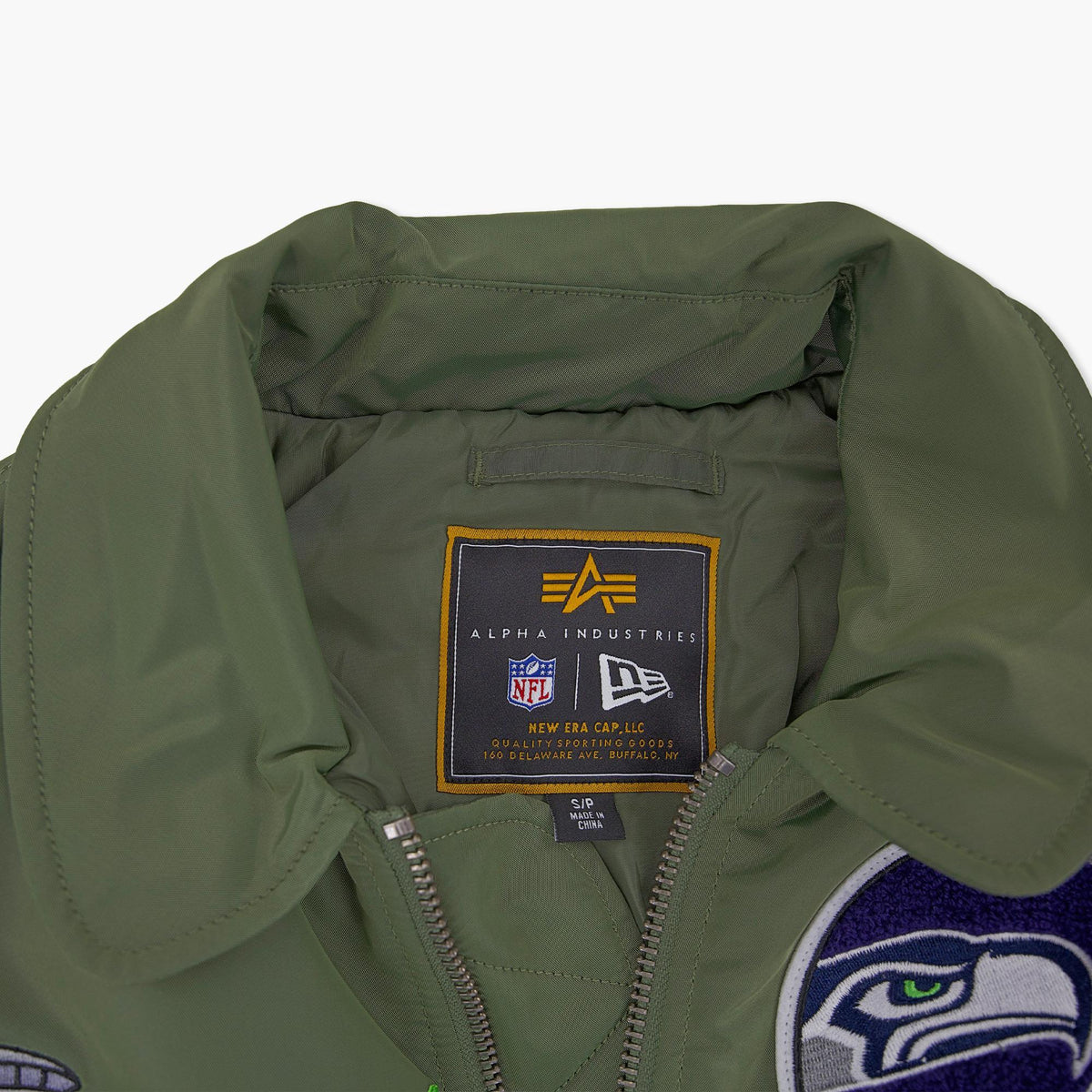 Seattle Seahawks New Era x Alpha Industries 2026 Hunter Green Bomber Jacket