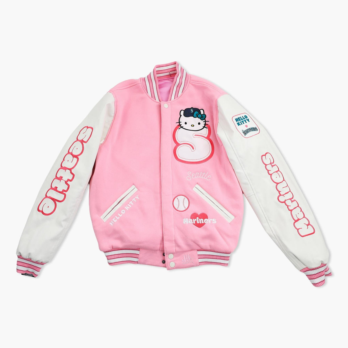 Seattle Mariners Hello Kitty Pink Varsity Jacket - Reversible
