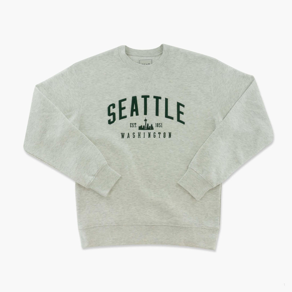 Seattle Applique Green Iced Heather Crest Big Cotton Crewneck