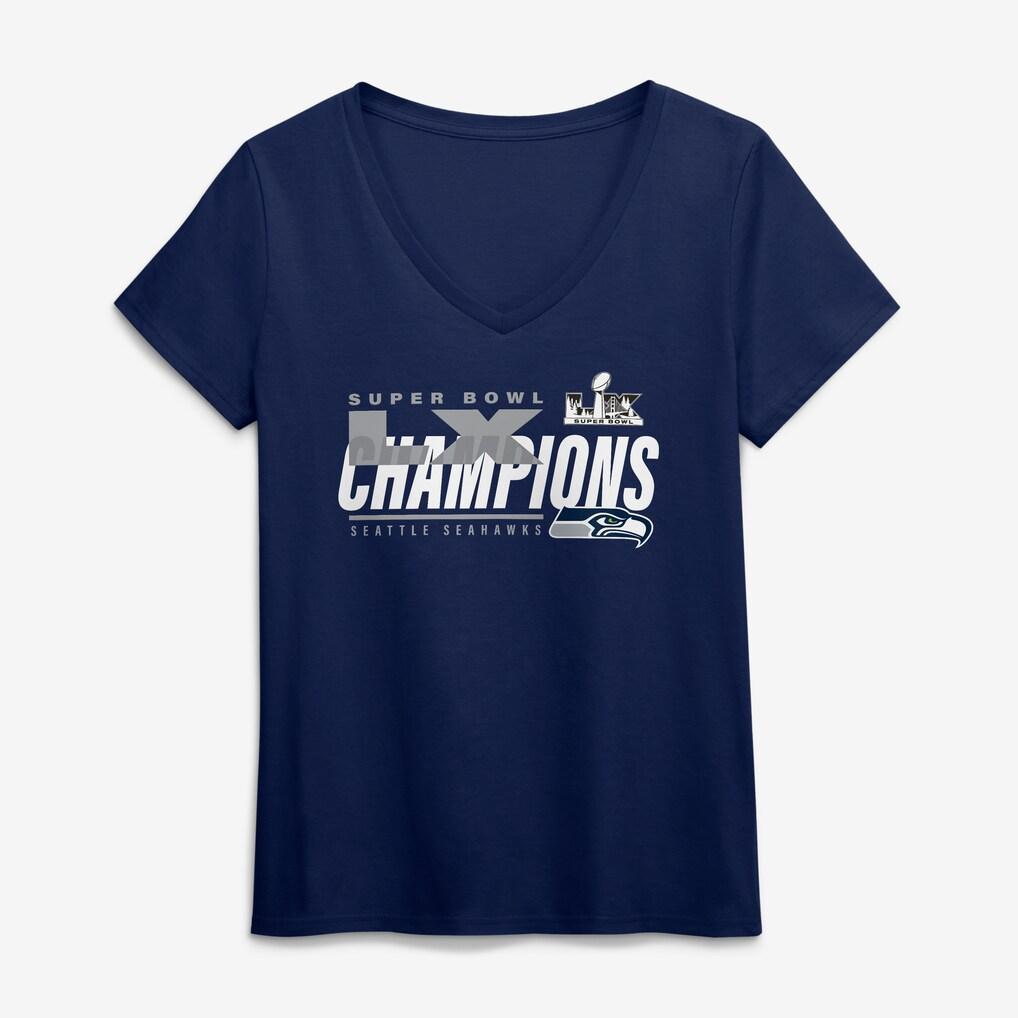 Seattle Seahawks Iconic Victory Super Bowl Champions Navy Women's T-Shirt