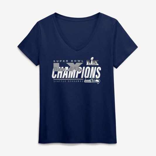 Seattle Seahawks Iconic Victory Super Bowl Champions Navy Women's T-Shirt