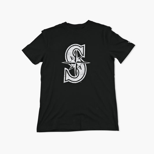 Seattle Mariners Black & White Primary Logo T-Shirt