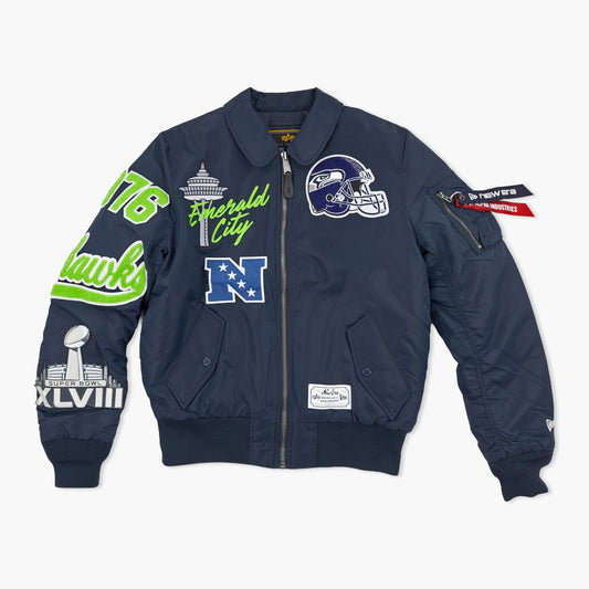 Seattle Seahawks New Era x Alpha Industries 2026 Navy Bomber Jacket