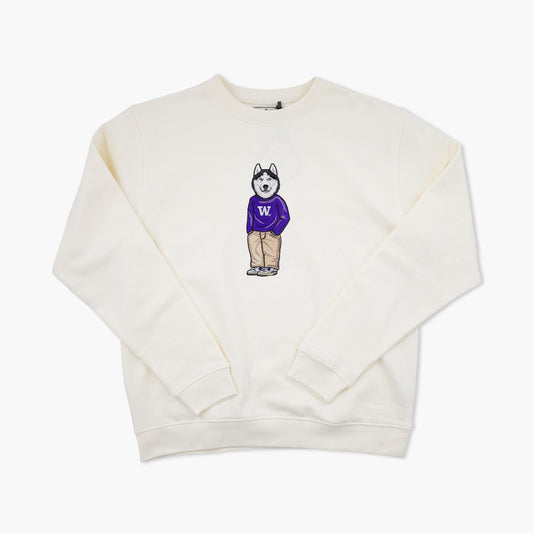Washington Huskies Cream Preppy CrewDawg Embroidered Crewneck