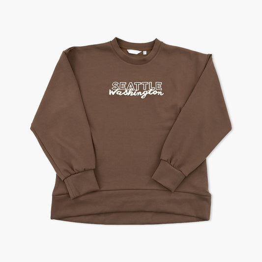 Script Overlay Coffee Bean Seattle Womens Crewneck