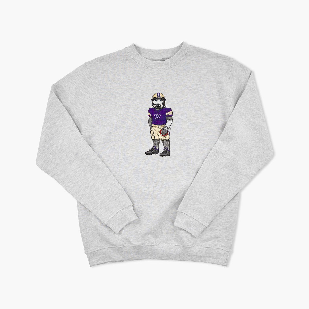 Washington Huskies Football Player Grey CrewDawg Embroidered Crewneck