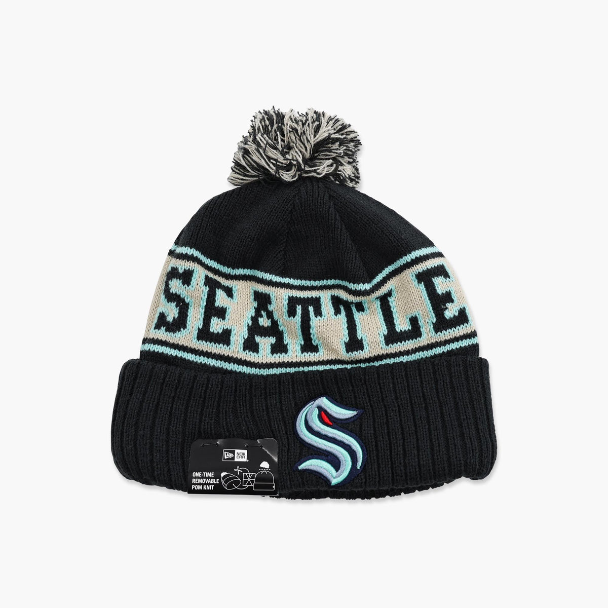 Seattle Kraken Primary Logo Crest Cuff Pom Beanie