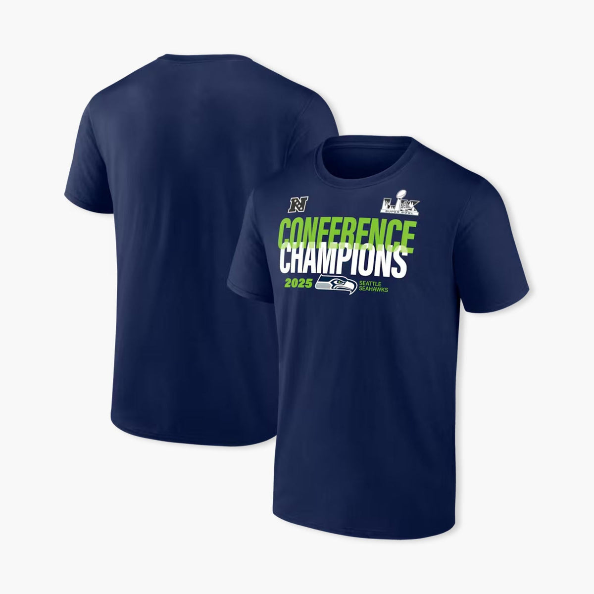 Seattle Seahawks Fanatics 2025 NFC Champions Right Side Draw T-Shirt - College Navy - Youth
