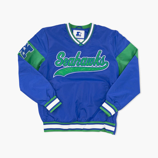 Seattle Seahawks Starter Royal Throwback Script V-Neck Pullover Jacket