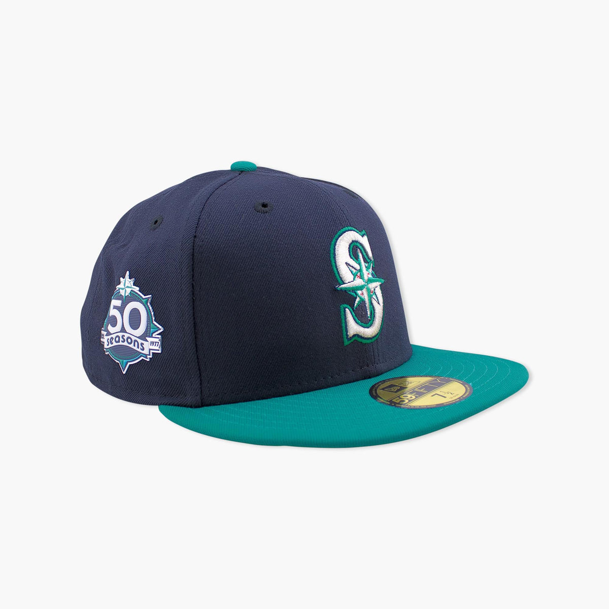 Seattle Mariners 50th Anniversary Side Patch Navy/Teal Fitted Hat