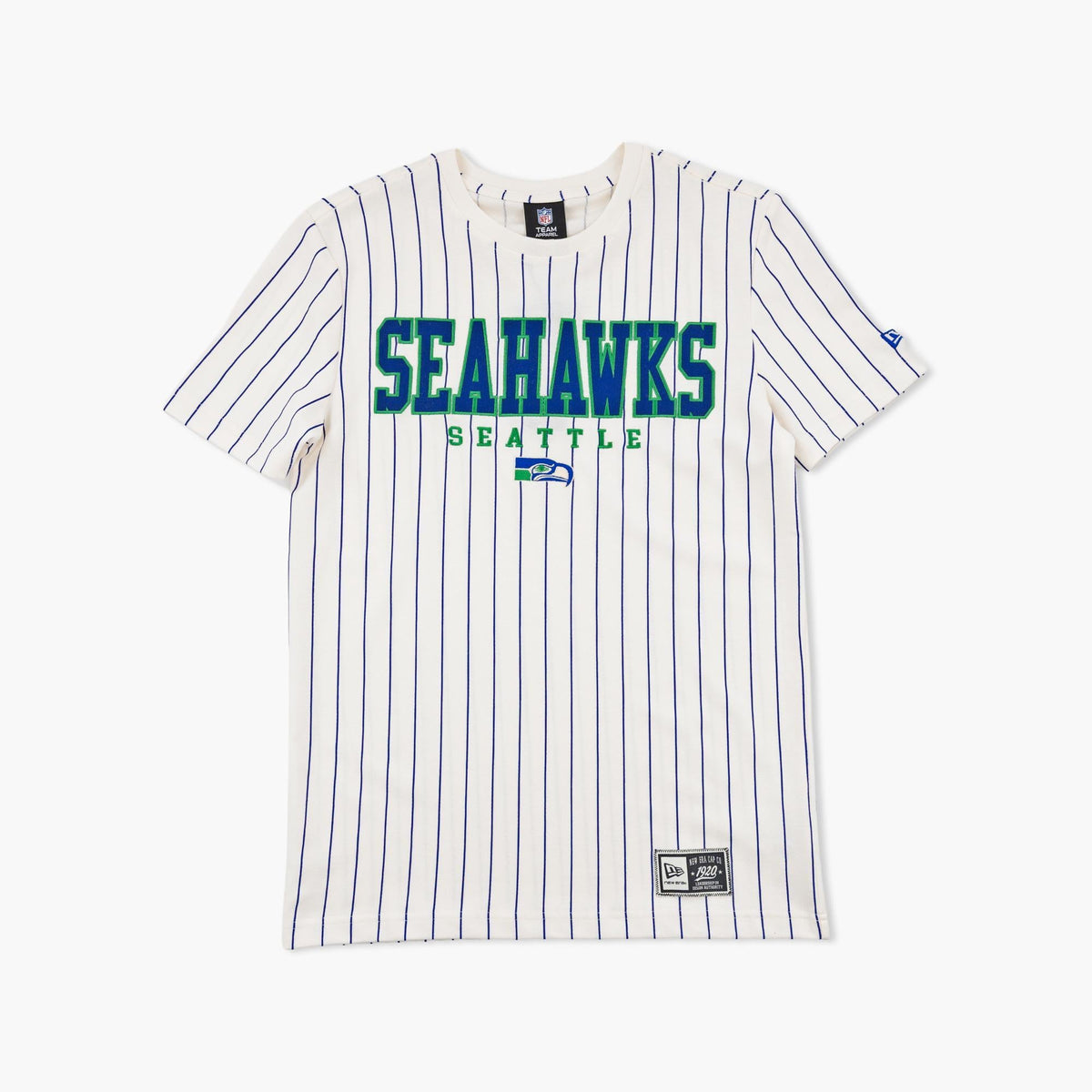 Seattle Seahawks Cream Pinstripe Throwback Wordmark T-Shirt