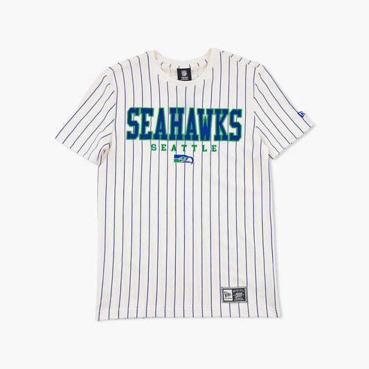 Seattle Seahawks Cream Pinstripe Throwback Wordmark T-Shirt