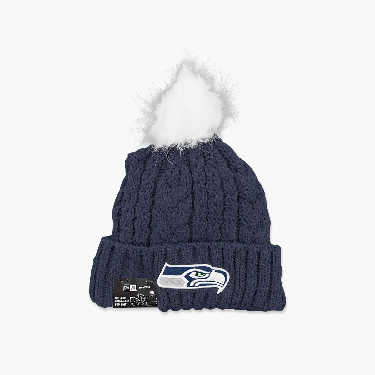 Seattle Seahawks Women's Navy Cable Knit Pom Beanie