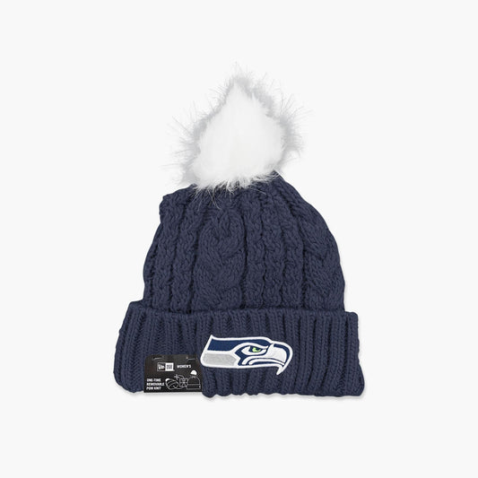 Seattle Seahawks Women's Navy Cable Knit Pom Beanie