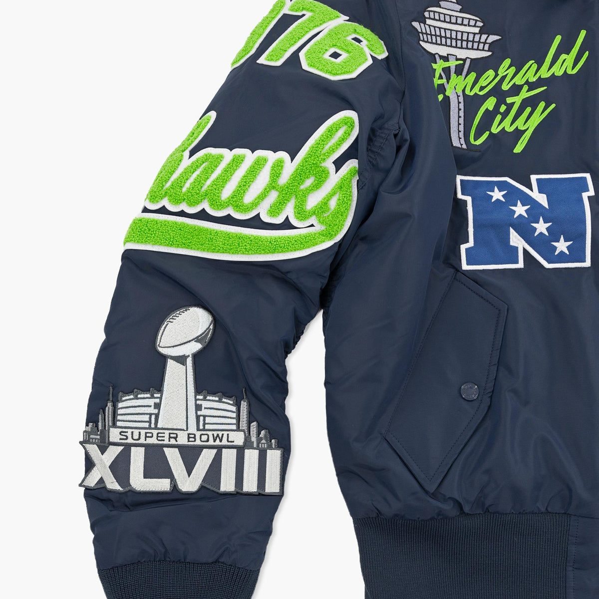 Seattle Seahawks New Era x Alpha Industries 2026 Navy Bomber Jacket