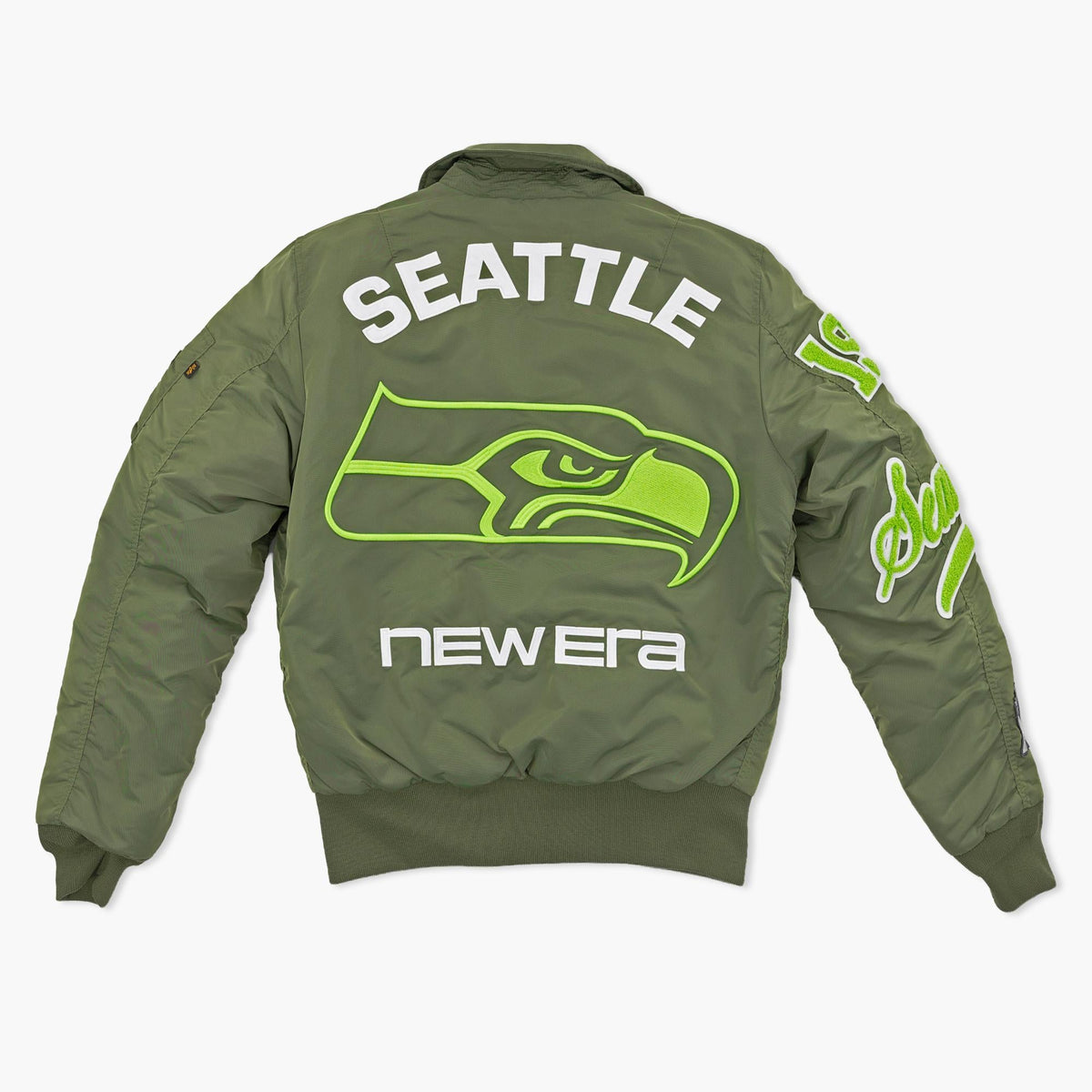 Seattle Seahawks New Era x Alpha Industries 2026 Hunter Green Bomber Jacket