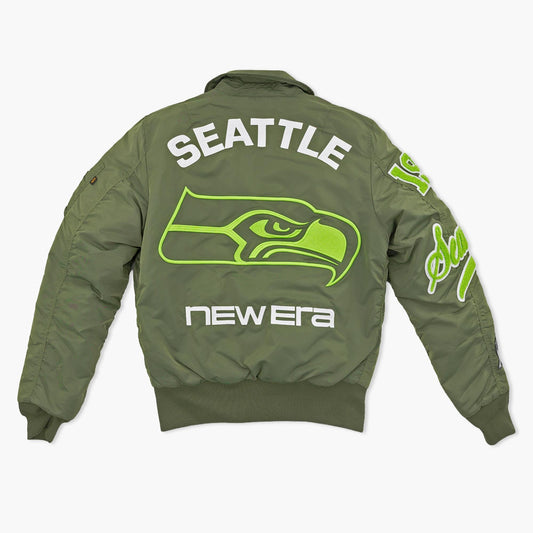 Seattle Seahawks New Era x Alpha Industries 2026 Hunter Green Bomber Jacket
