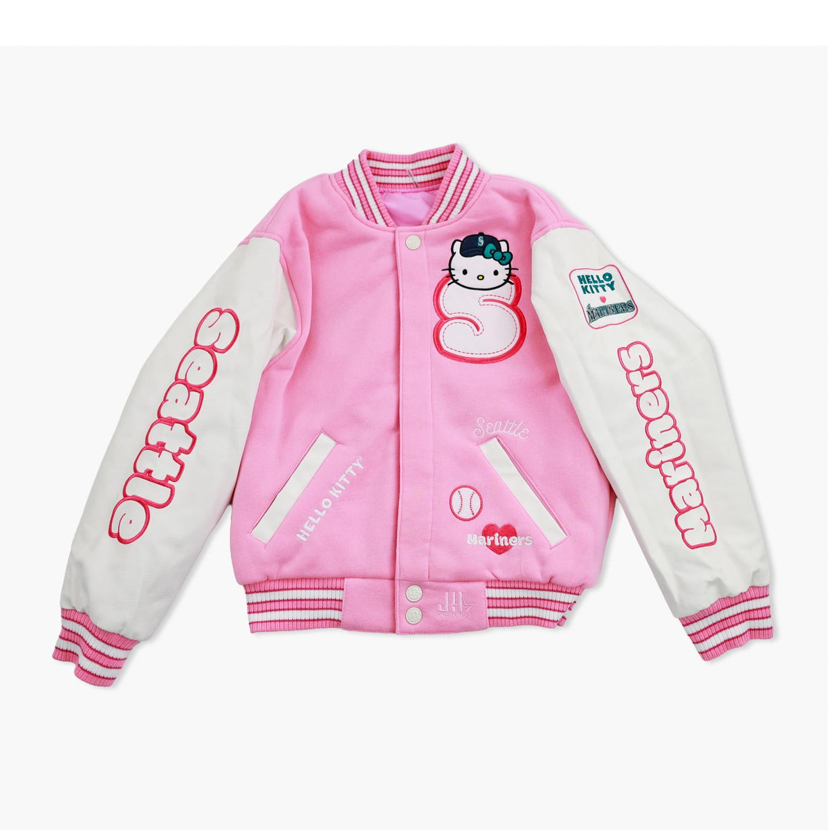 Seattle Mariners Toddler Hello Kitty Pink Varsity Jacket - Reversible