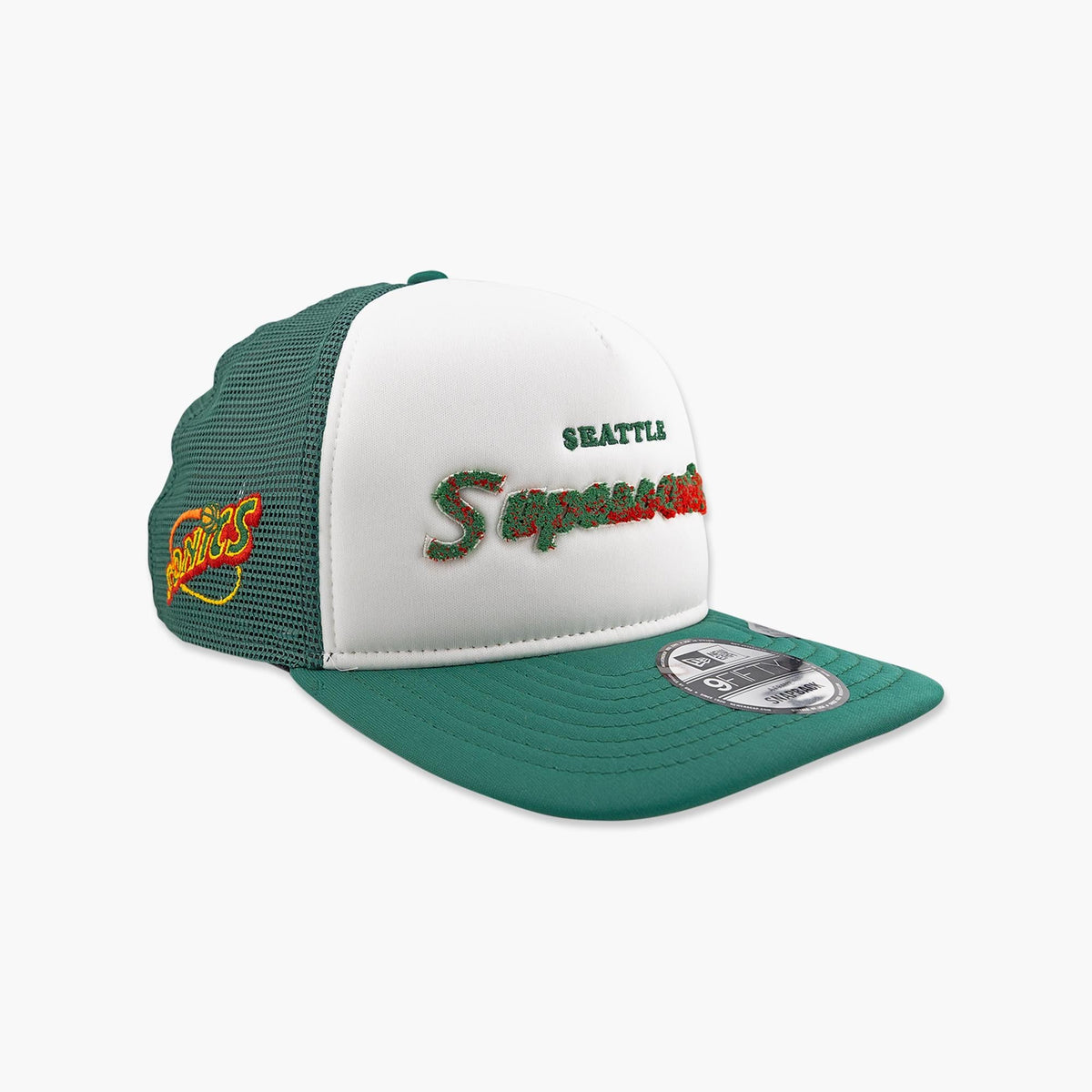 Seattle SuperSonics Dark Green & White Script Trucker Snapback