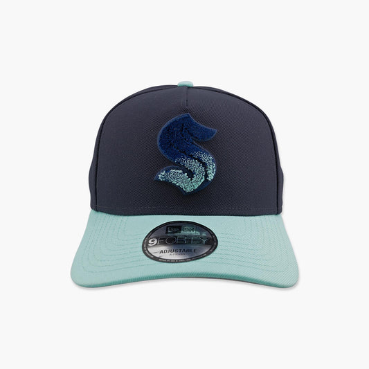 Seattle Kraken Navy & Ice Blue Split Logo A-Frame Snapback