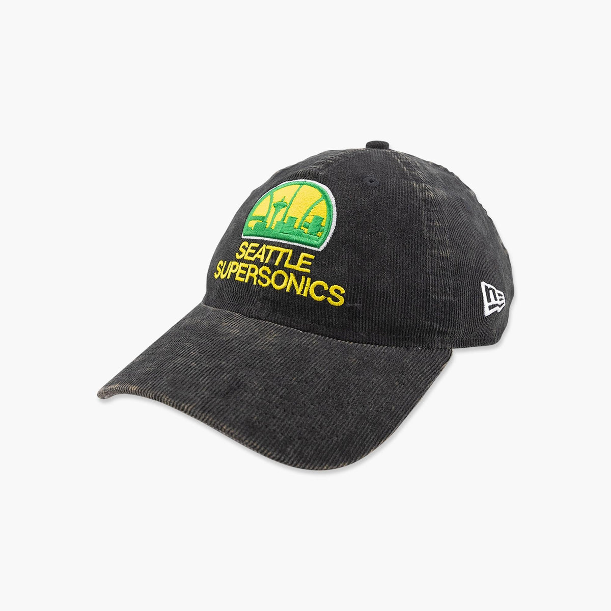 Seattle SuperSonics Washed Black Skyline Corduroy Adjustable Hat