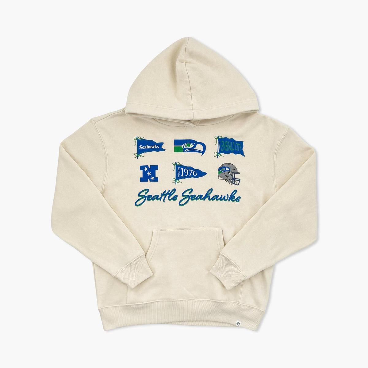 Seattle Seahawks Women's Retro Pennant Cream Hoodie