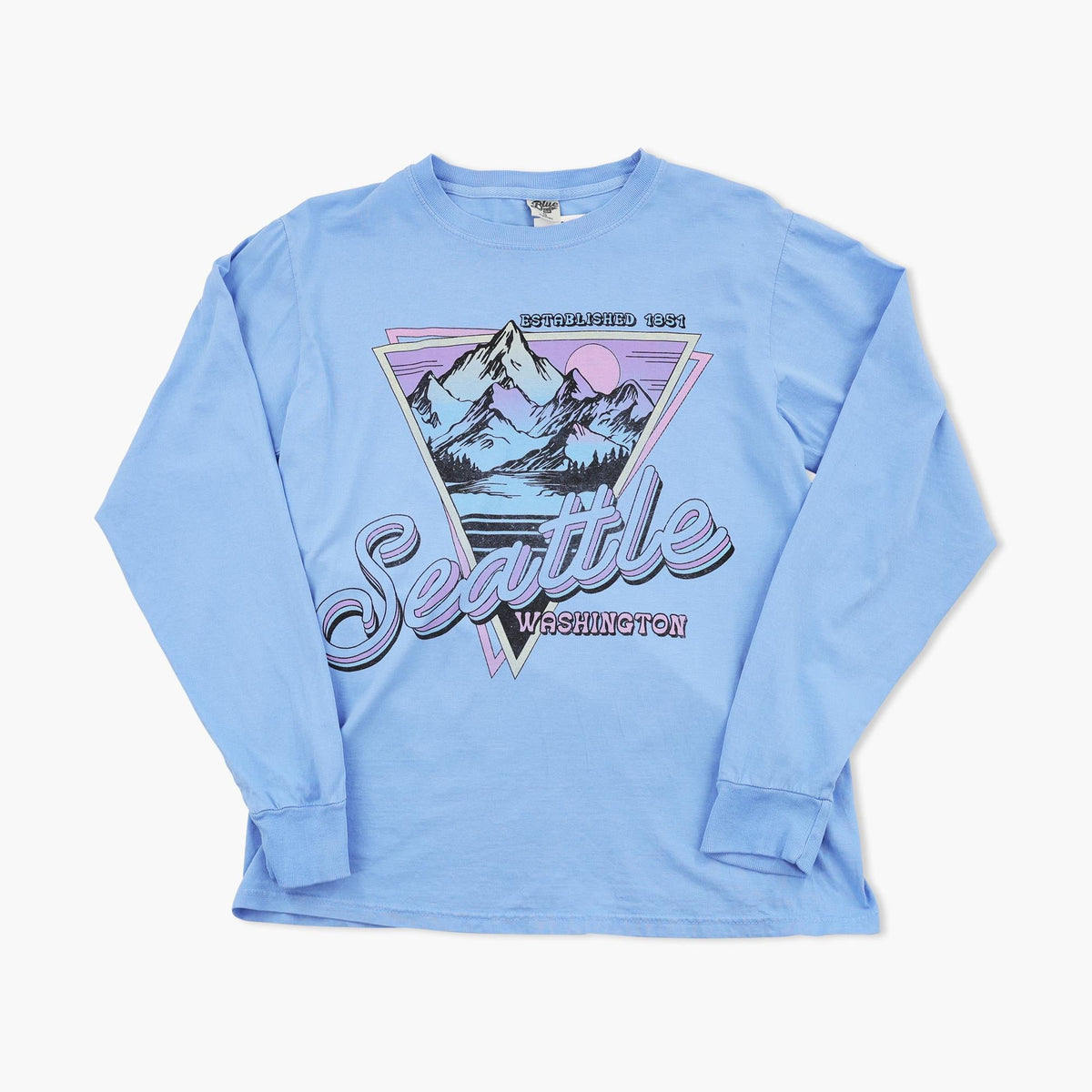 Blissy Mountain Cornflower Blue Seattle Long Sleeve T-Shirt