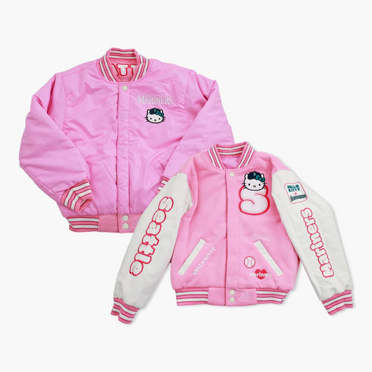 Seattle Mariners Youth Hello Kitty Pink Varsity Jacket - Reversible