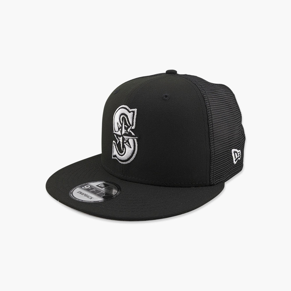 Seattle Mariners Black & White Trucker Snapback