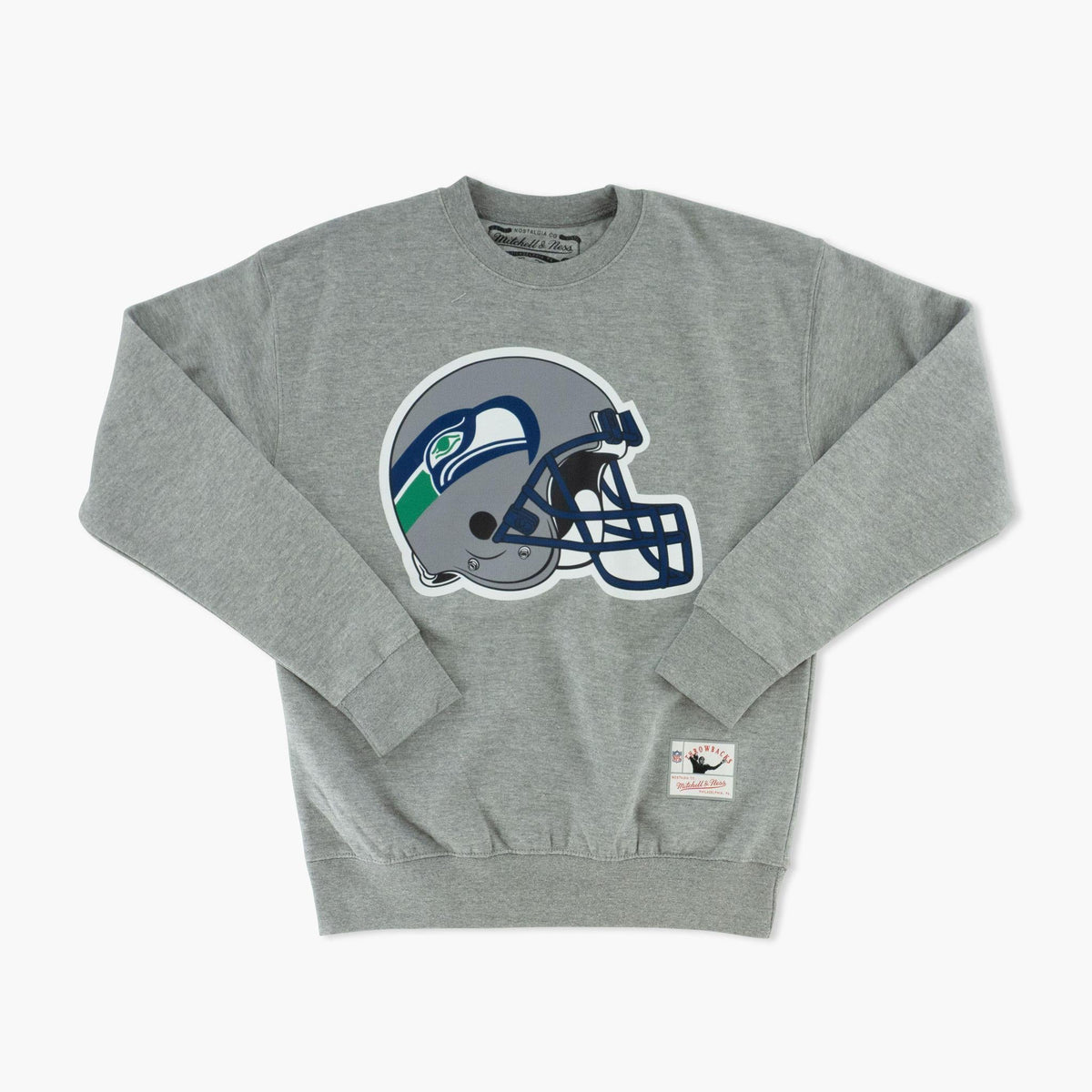 Seattle Seahawks Throwback Helmet Logo Grey Crewneck