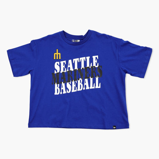 Seattle Mariners Royal Stacked Wordmark Cropped T-Shirt