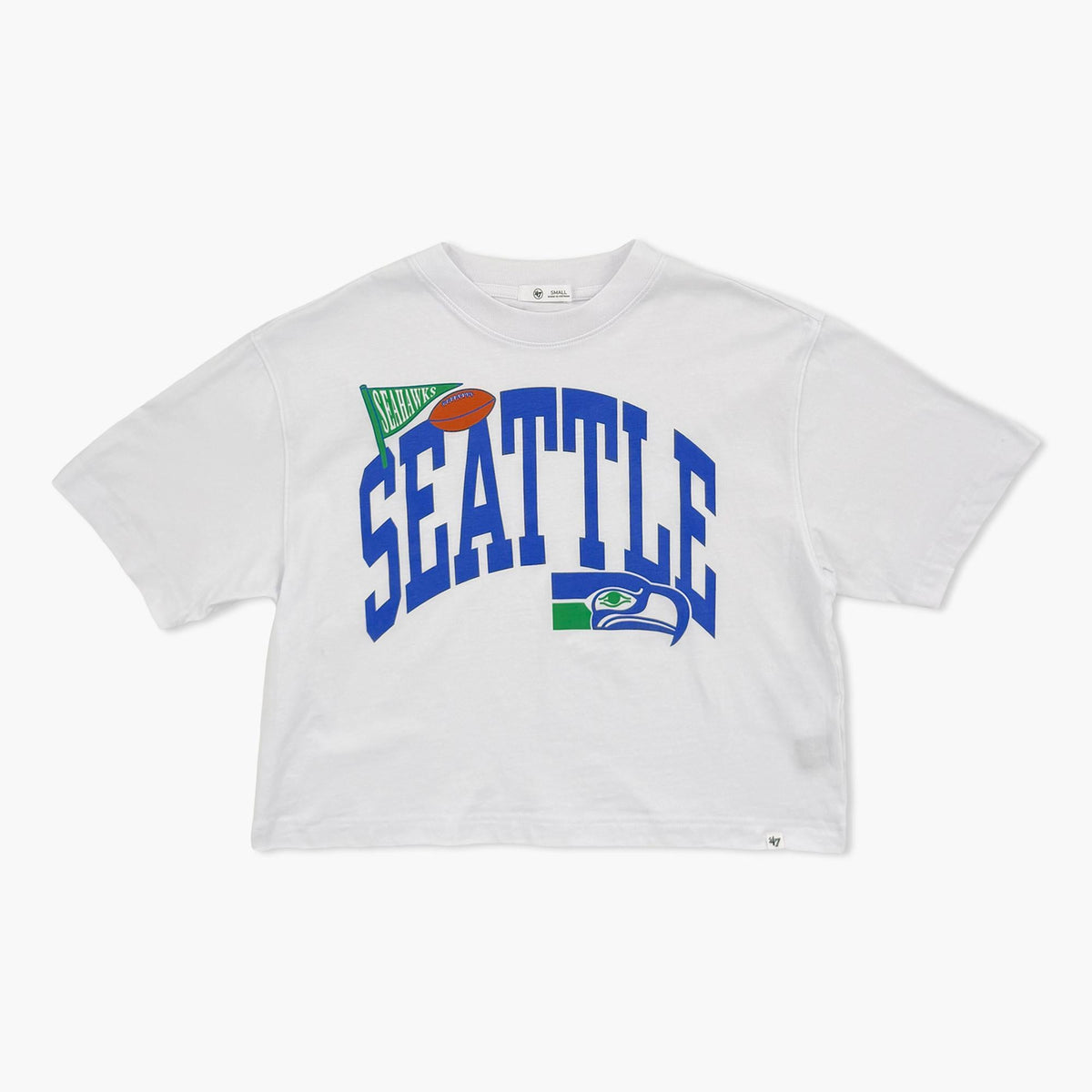 Seattle Seahawks Women's Varsity Arch White Crop T-Shirt