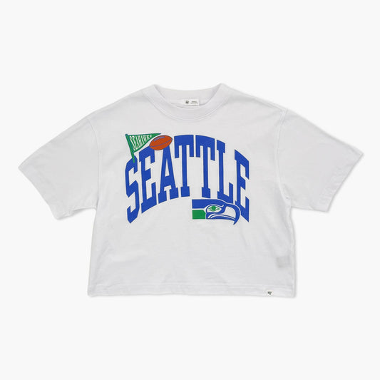 Seattle Seahawks Women's Varsity Arch White Crop T-Shirt