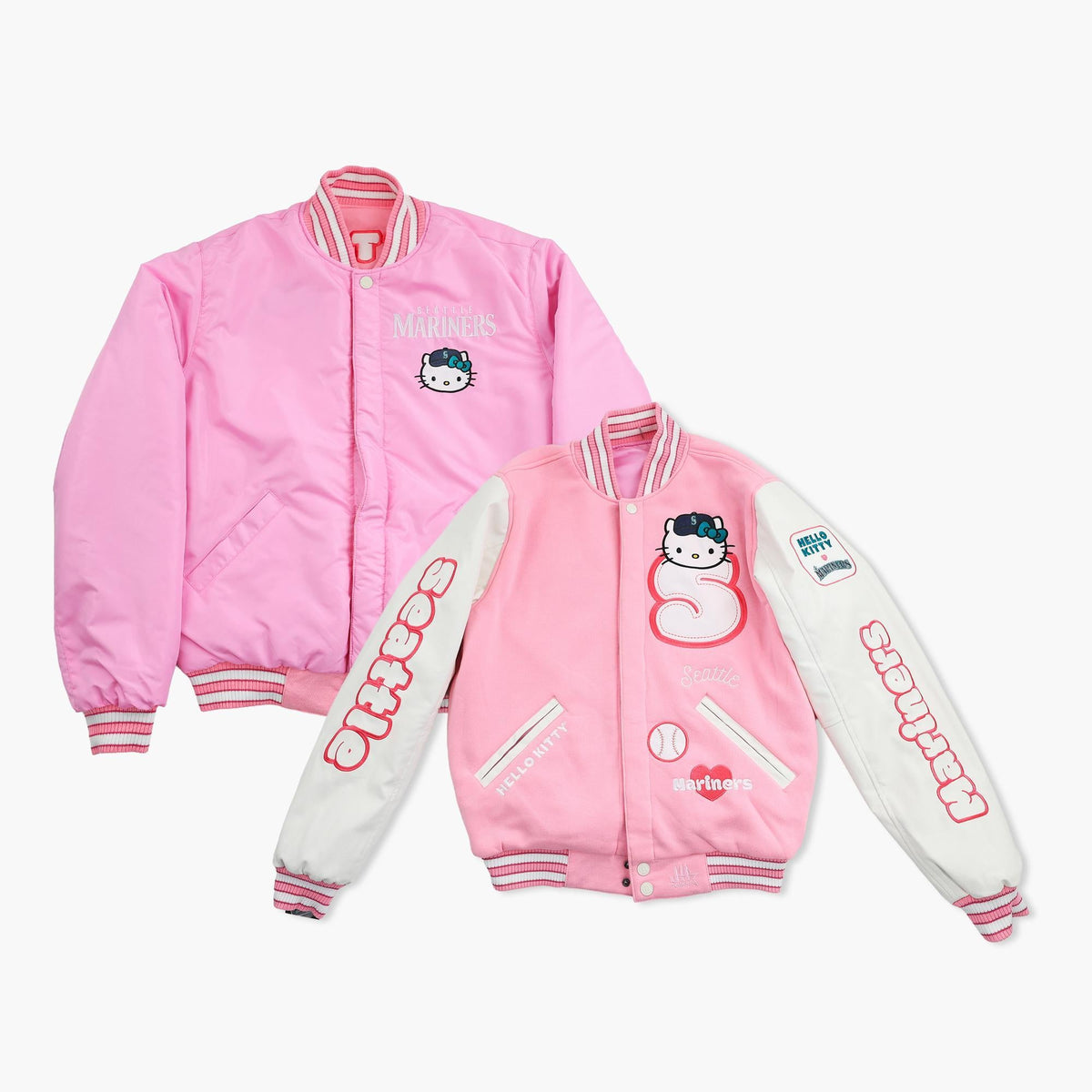 Seattle Mariners Hello Kitty Pink Varsity Jacket - Reversible