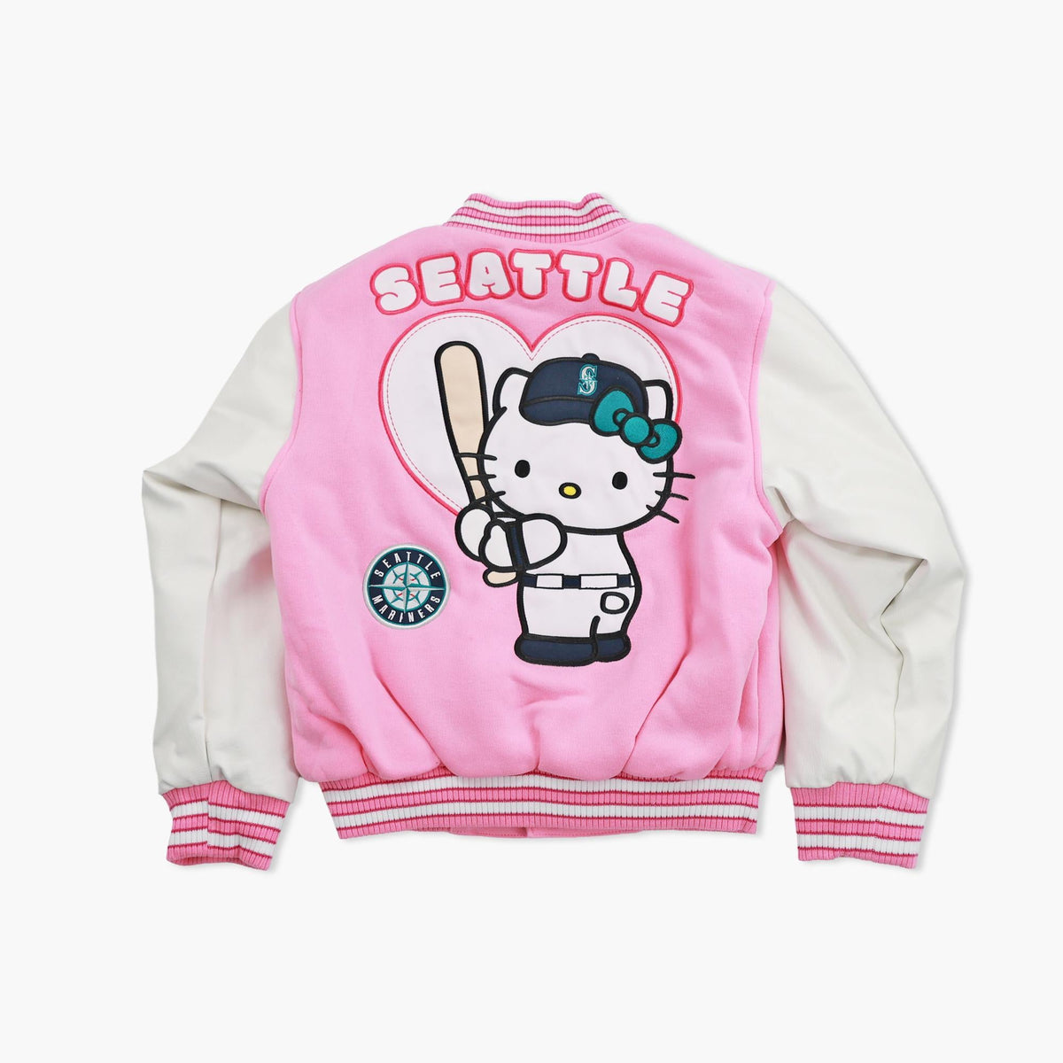 Seattle Mariners Youth Hello Kitty Pink Varsity Jacket - Reversible