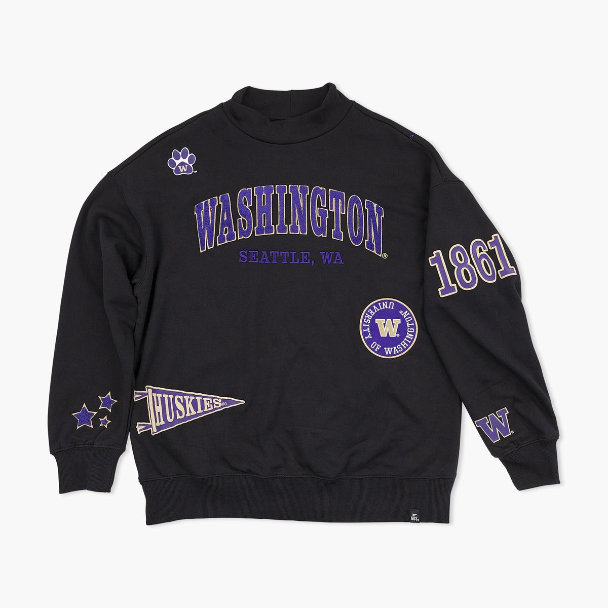 Washington Huskies Black Campus Collage Mockneck Pullover